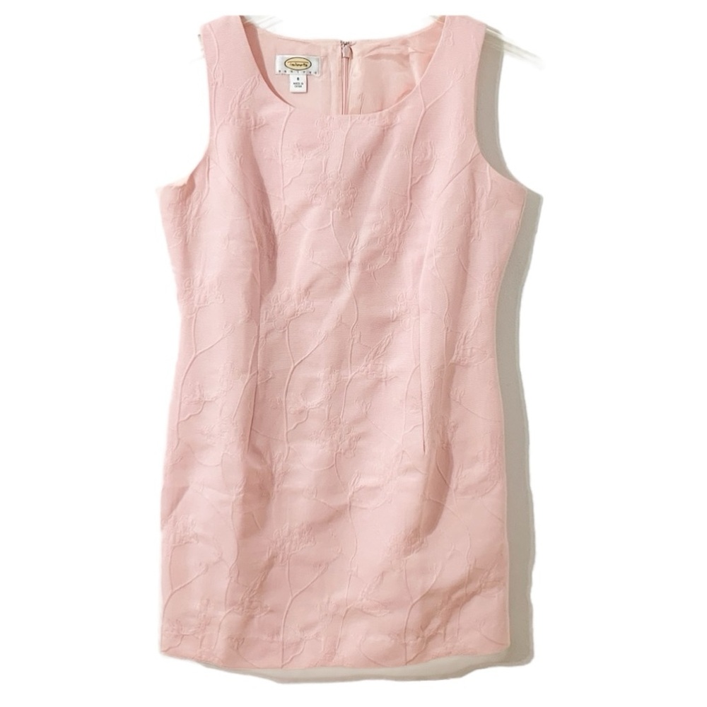 Talbots Pink on Pink Floral Embossed Fully Lined Sleeveless Mini Dress Back Zip